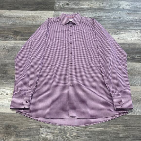 Eton Purple Check Men XL 17 3/4 Button Down Long Sleeve Dress Shirt GIngham - Picture 1 of 7